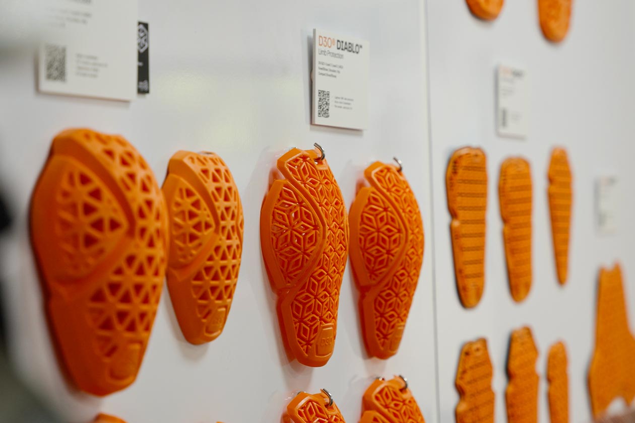 A close-up shot of ventilated impact protection padding showing the honeycomb structure.