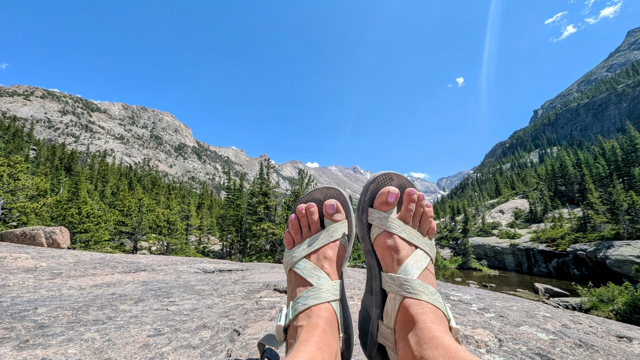 A pair of sandals showing a contoured footbed designed to match human foot anatomy.