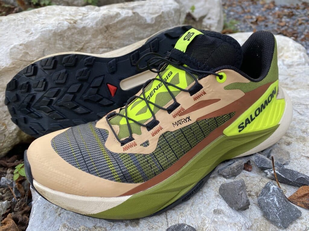 Macro shot of the Kevlar-reinforced Matryx mesh on the Salomon Genesis
