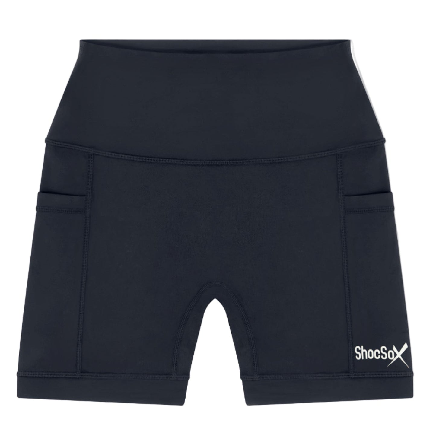 Flatlay of black compression shorts made from technical performance fabric.