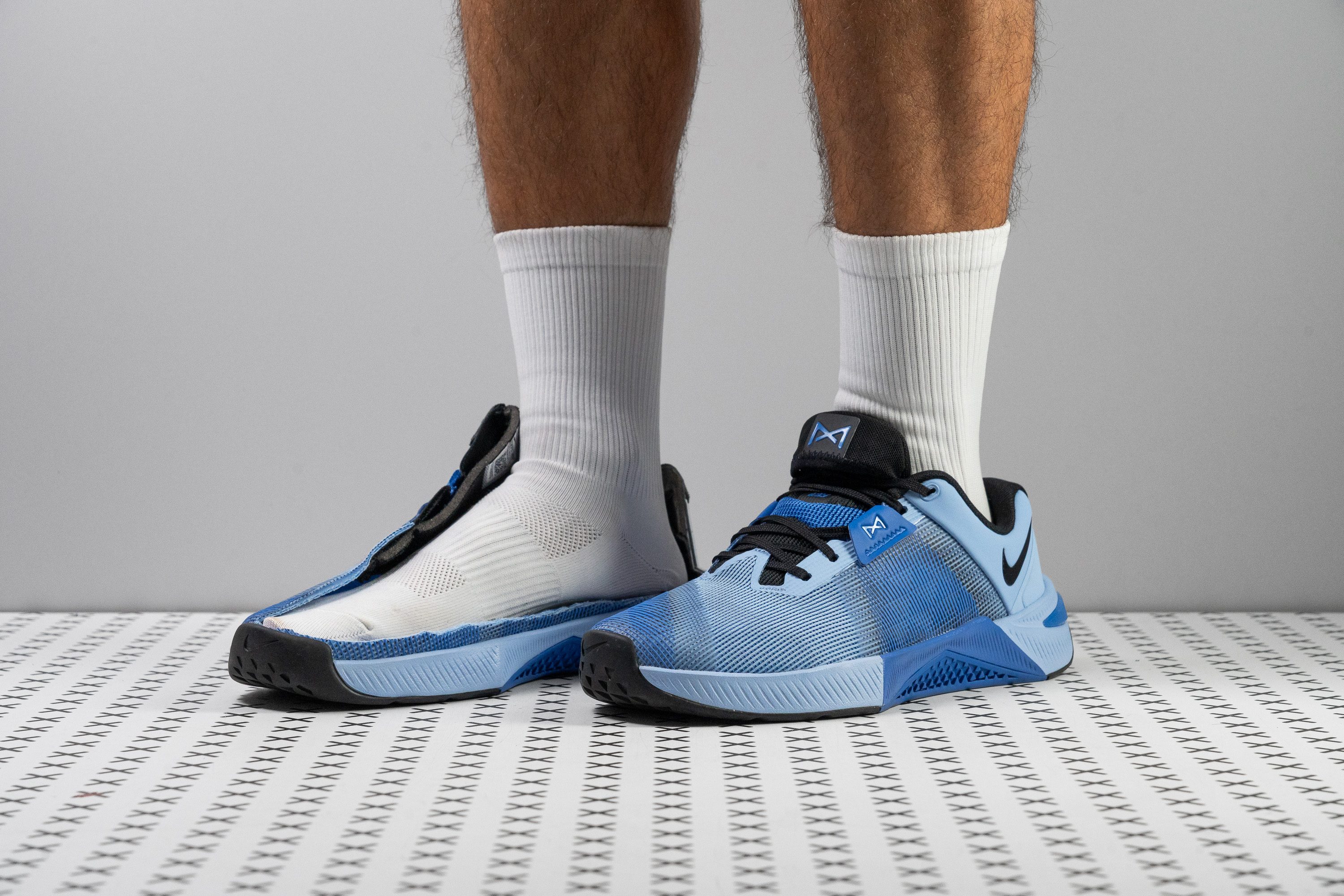 The Nike Metcon 10 training shoe featuring its distinct high-stability heel and grip elements.