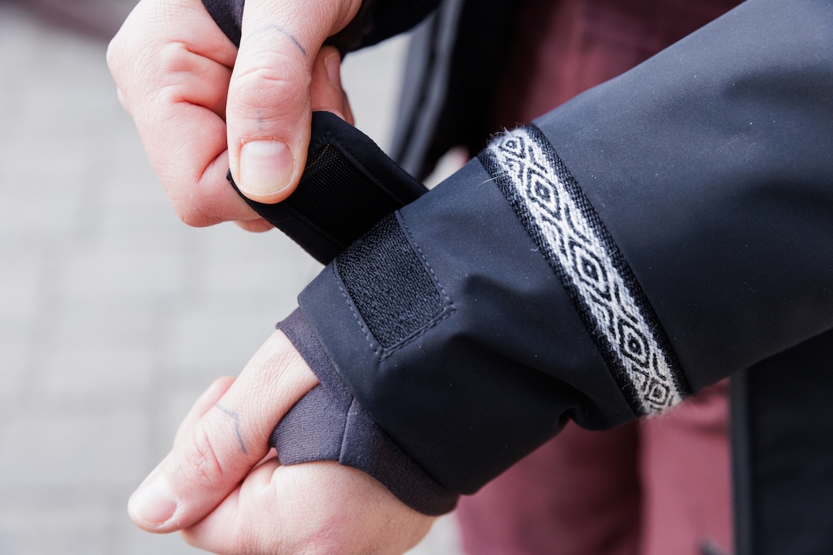 Close-up of the adjustable cuff and fabric of the Paka Apu Parka.