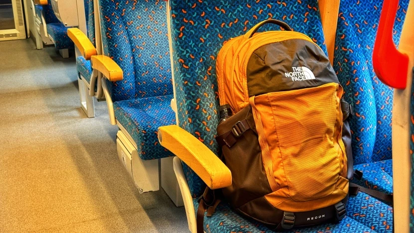 A front view of the North Face Recon backpack in a dark color.