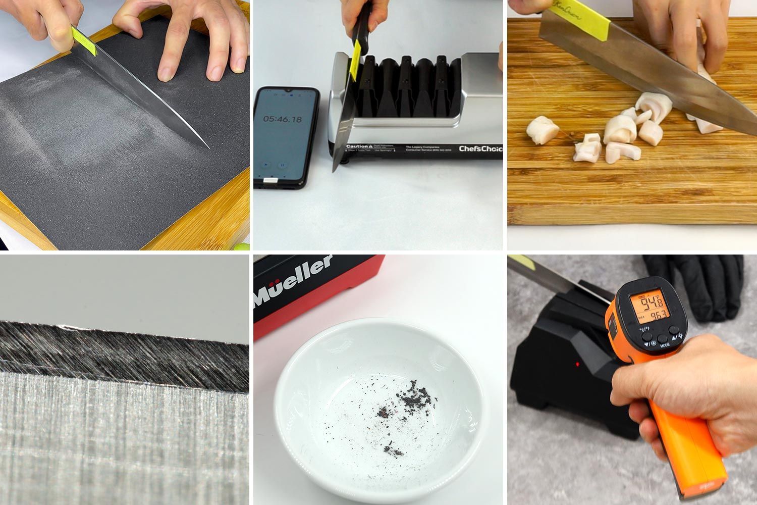 Infographic detailing the testing methodology for evaluating knife sharpeners.