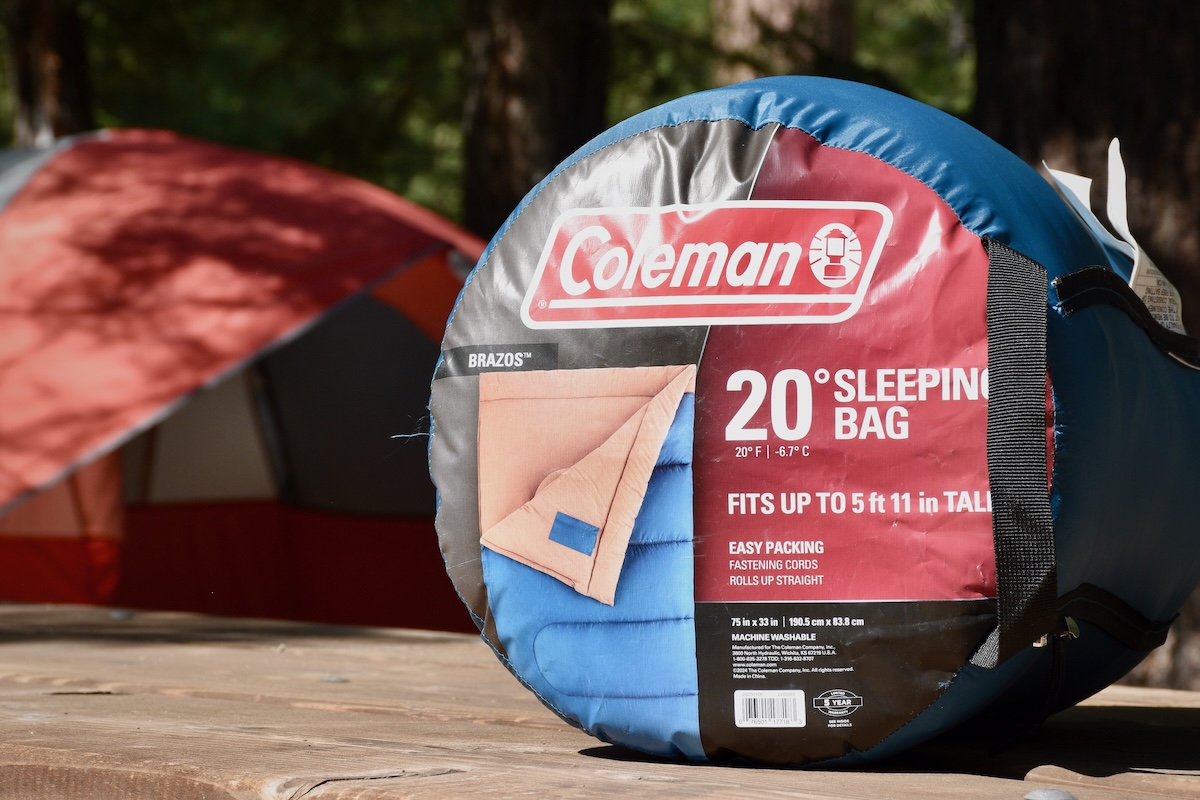 The Coleman Brazos sleeping bag packed inside its stuff sack.