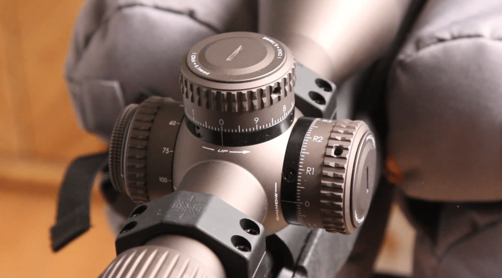 Tactical turrets and knobs on a long range scope.