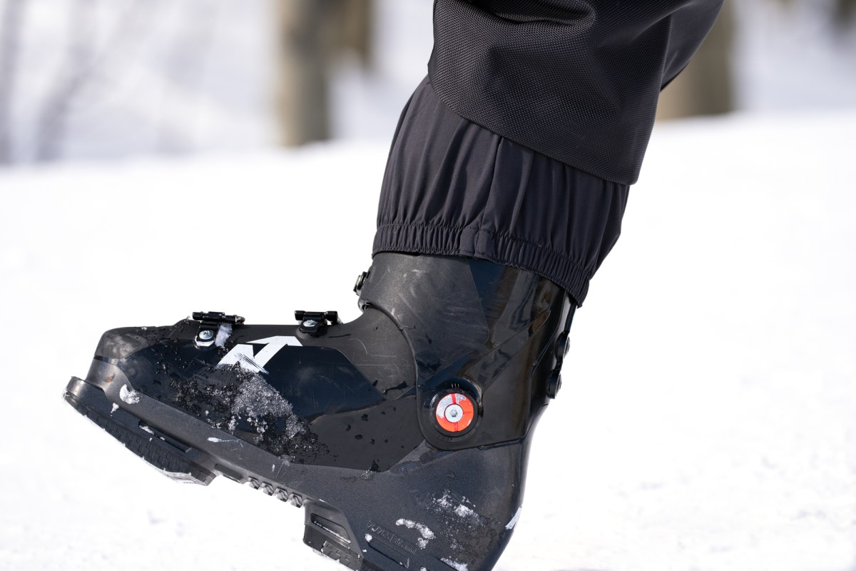 Water droplets beading on the surface of a waterproof ski pant membrane.