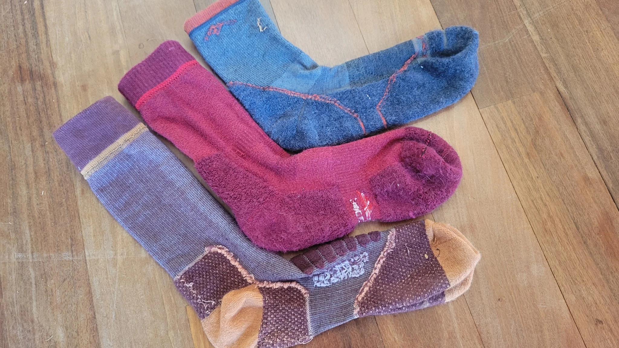 Comparison of the instep and weave patterns of three different lightweight hiking socks.