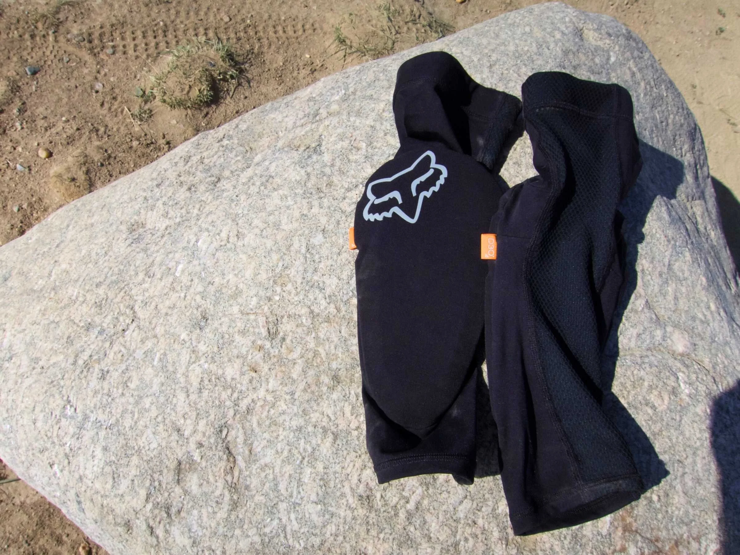 Close-up of the Fox Enduro D3O elbow pad worn on an arm.