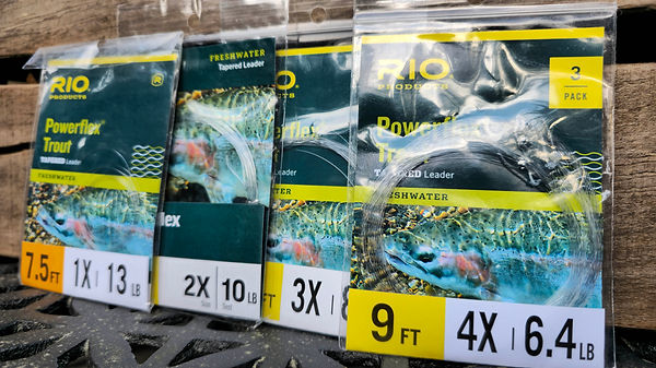 Packaging of RIO Powerflex tapered fly fishing leaders.