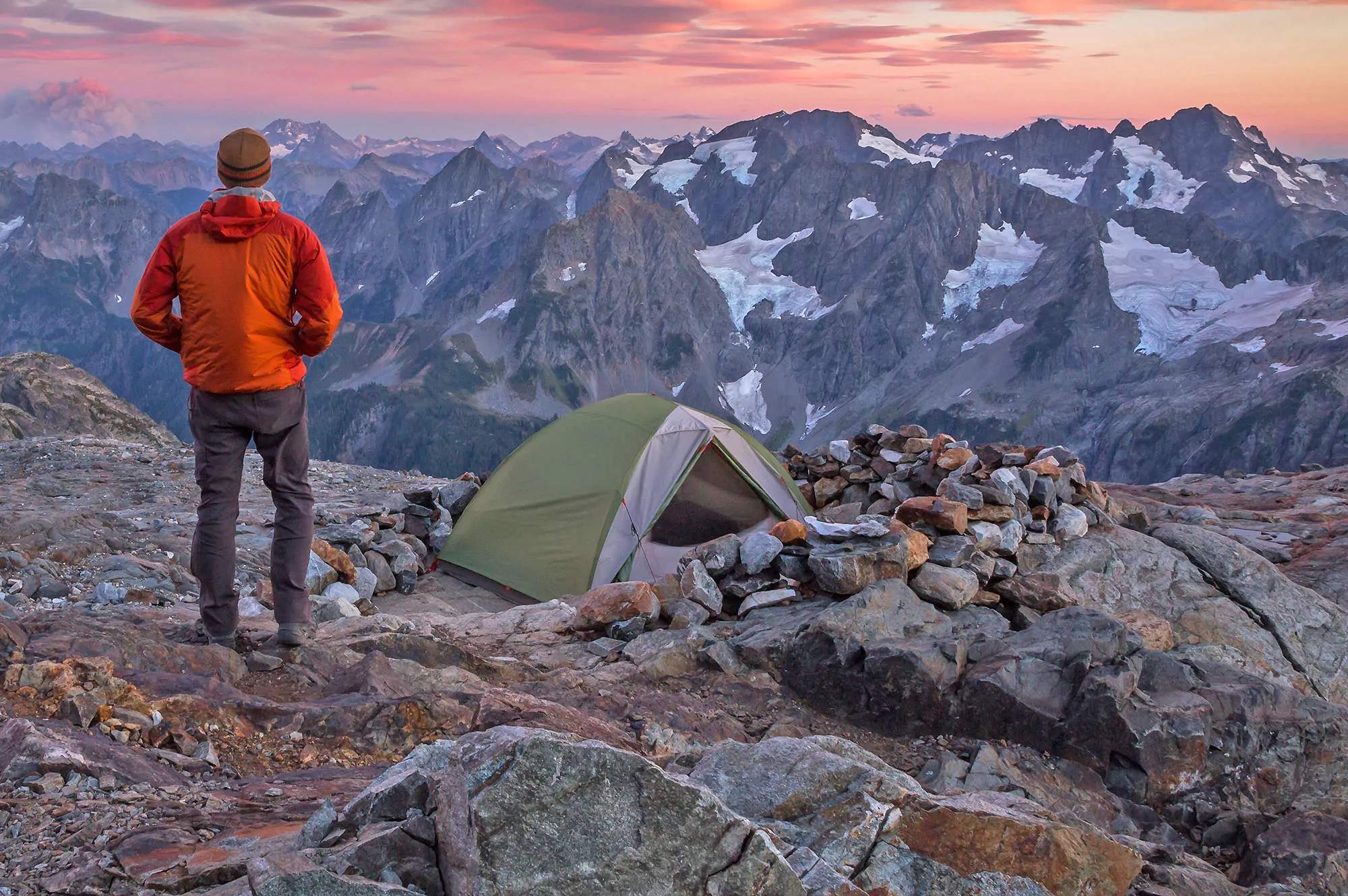 Spectacular view of snow-capped mountain peaks and glaciers.
