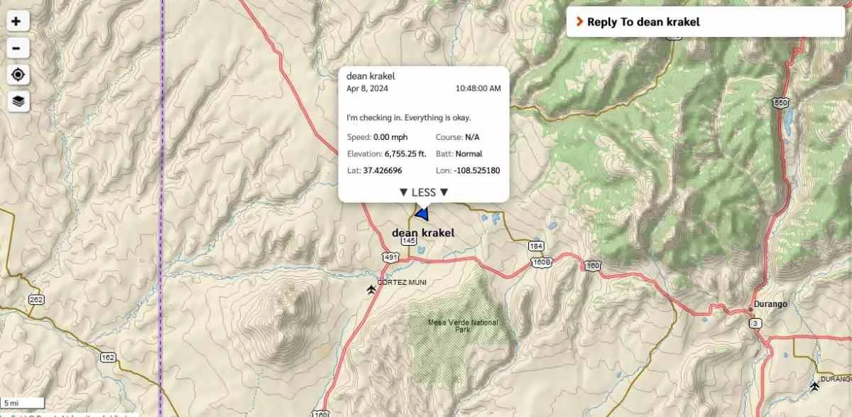A detailed topographic map on the Garmin Explore App interface showing the user's location.
