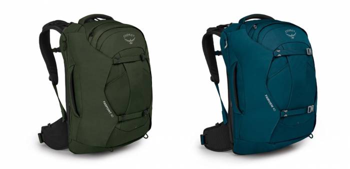 Close-up of Osprey series backpacks showing the harness and suspension system.