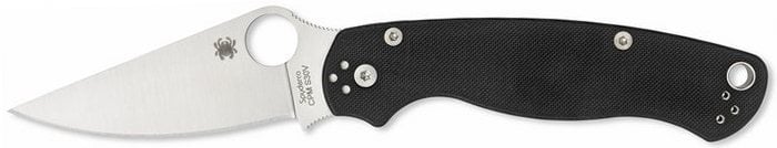Close-up of the Spyderco Paramilitary 2 with black G10 handles.