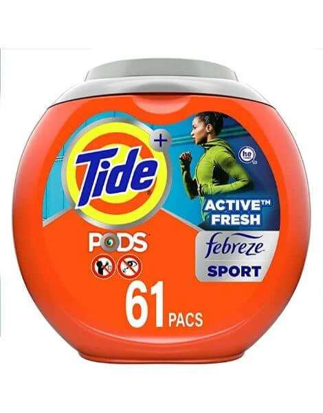 The iconic orange container of Tide PODS Sport Odor Defense.