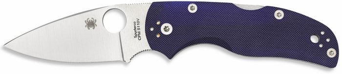 Blue Spyderco Native 5 folding knife with S110V steel, made in the USA.