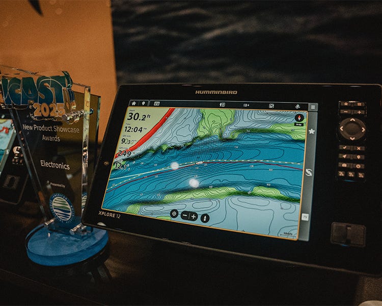 Close-up of the Humminbird XPLORE full-HD multitouch display.