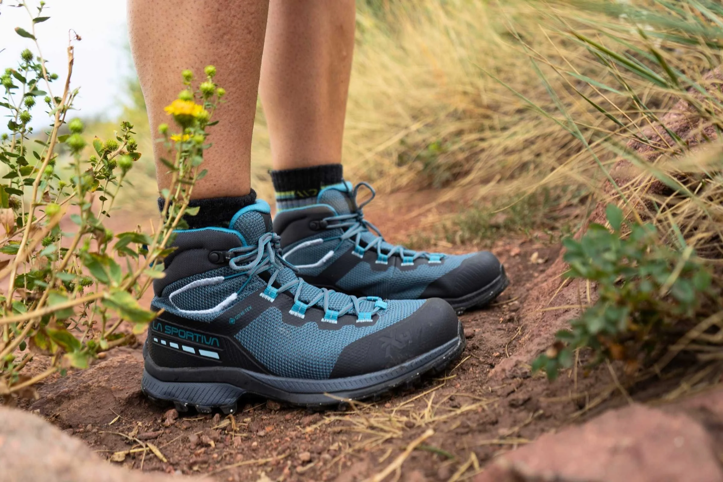 Close-up of the synthetic upper material and lacing loops on the La Sportiva TX Hike.